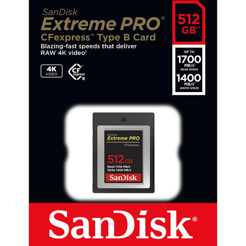 Sandisk Extreme Pro cfexpress type b 512gb r1700mb/s w1400mb/s